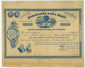 Munchausen & Gull Creek Grand Consolidated Oil Company. Philadelphia: J. L. Magee, ca. 1865.